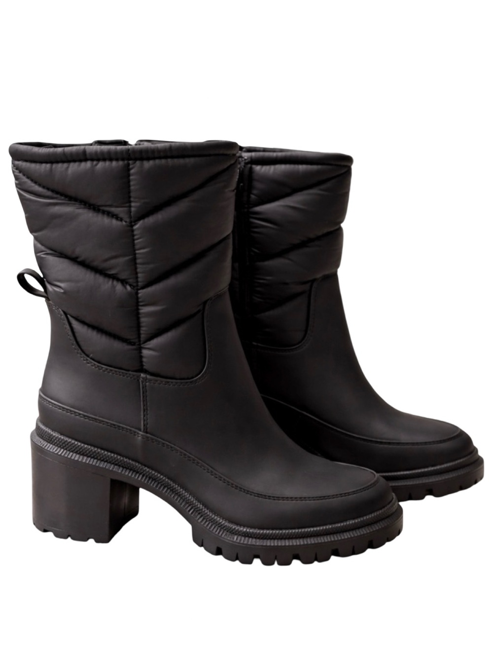INC Black Puffer Ankle Boots Lug Sole 2.5in Block Heel Sz 8 Sulu01